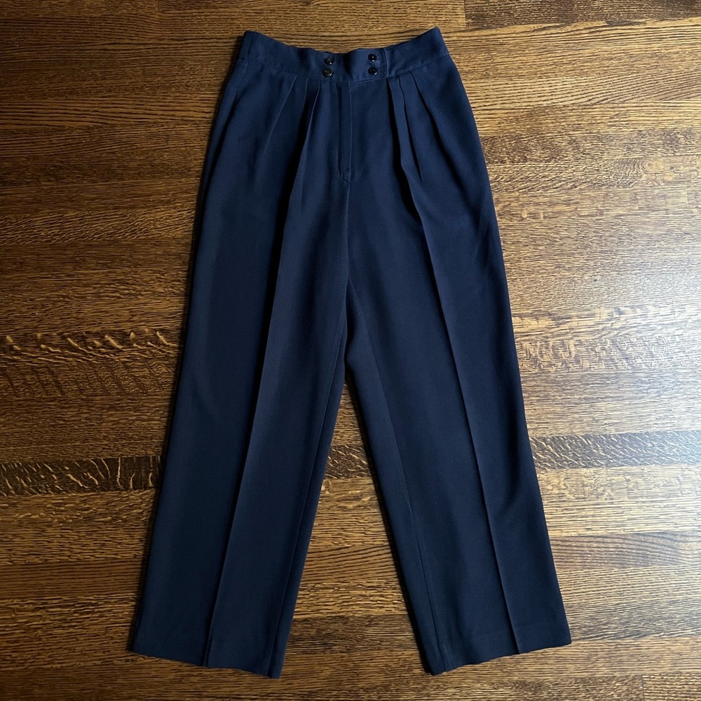 Vintage Navy Blue Pleated Trousers